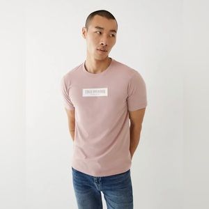 True Religion Jeans Men’s Box Logo Woodrose Pink Short Sleeve Tee Shirt Size XL